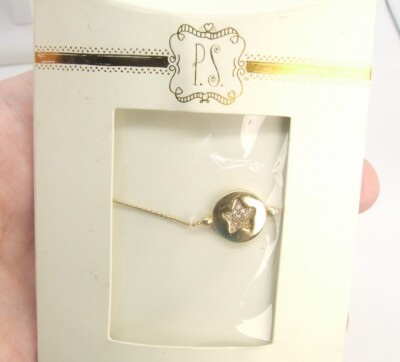 NWT  P.S.  14K Gold Plated Pave Cubic Zirconia Star Charm Pendant Chain Bracelet