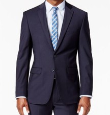  450 Calvin Klein Mens Blue Solid Infinite Stretch Slim-Fit Suit Jacket Size 38S