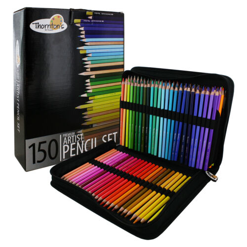 Thornton's Art Supply Soft Core 150 Piece Artist Grade Colored Pencils With Case - Afbeelding 1 van 9