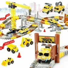 176pcs Flexible Race Track Train Light Sounds Construction Theme Road Playset   