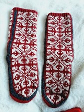 Eddie Bauer Chunky Knit Wool Blend Slipper Socks Red  White Women  s Size Medium
