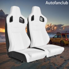 1 Pair White Reclinable Bucket Seats Adjustable Universal Pu Leather Racing Seat