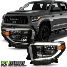 For 2018-2021 Toyota Tundra Black w/ LED DRL LED Headlights Headlamps Left+Right