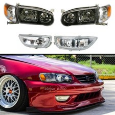 For 01 02 Toyota Corolla Headlight Black Housing Pair Fog Light Clear Lens Kit