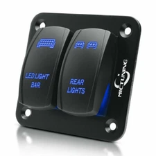 12V 2Gang Laser Rocker Switch Panel ON/Off Toggle Button Blue LED Bar&Rear Light
