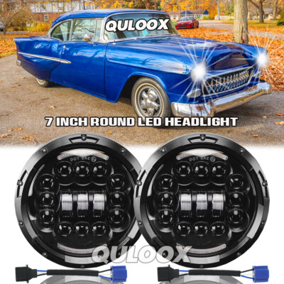 Pair 7'' Inch Round LED Headlights Hi/Lo Sealed Beam for Chevy Bel Air 1955-1957
