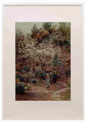 Tyndale Walter 1855 1943 Plum trees at Atami Japanese Gardens 1912 A3 A4 Framed