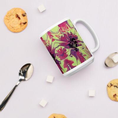 Yellow and purple pattern colors White glossy mug