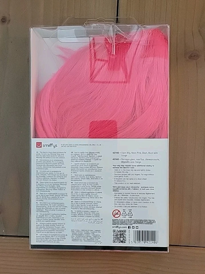 Peluca Glam rosa neón de Smiffys. Años 80, Fiesta, Vestir, Halloween Nuevo en Caja Foto 2 de 2