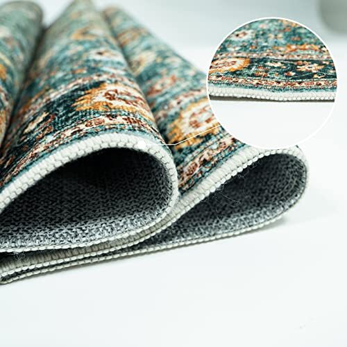 Runner Rug, Polyester, Low Pile, Non Slip, Floral, Kitchen, Living 2X7 Green - Picture 5 of 7