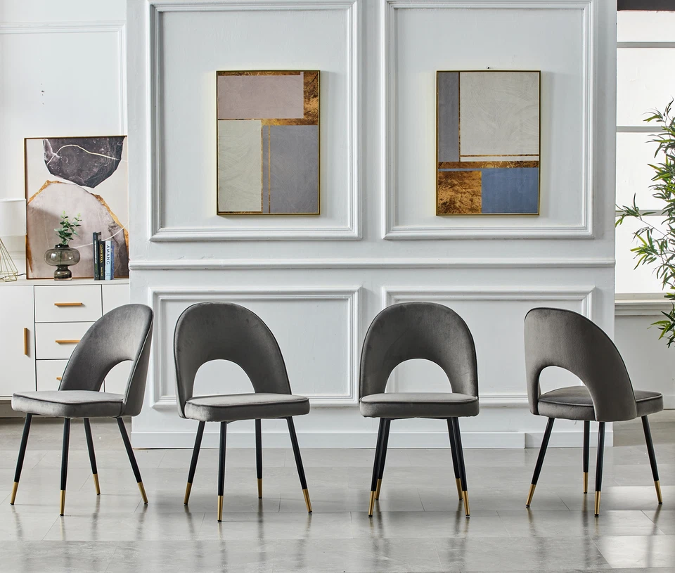 Dining Chairs Set 2 / 4 Grey Velvet Metal Legs Room Office Kitchen Furniture UK - Image 4 of 4