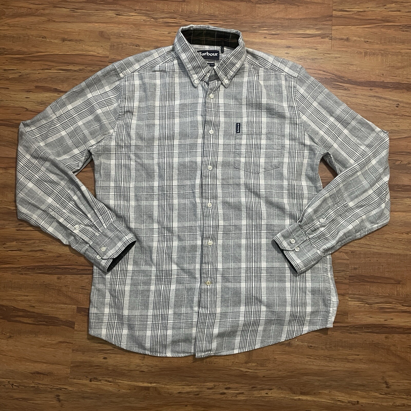 Barbour Flannel Shirt Mens Medium Gray Plaid Button Down-image
