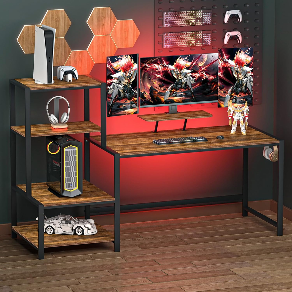 Office Desk 58 Inch with Printer Shelf, Reversible Computer Desk with