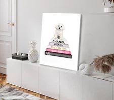 Dog & Fashion Books Watercolor Painting Stretched Canvas 40x50cm Print