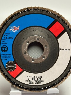 Performance Plus 927374, 4 1/2'' x 7/8'' Flap Disc, 80 Grit, 5 Disc Per Box