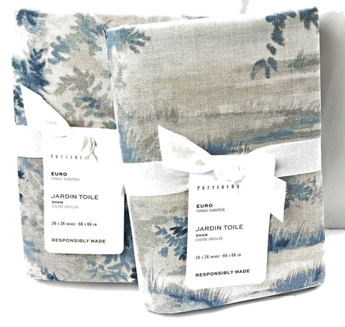 TWO Pottery Barn JARDIN Toile EURO Shams BLUE