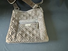 Vera Bradley Purse Brown Solid Quilted 2 Zipper Pouches, Adjust Shoulder Strap
