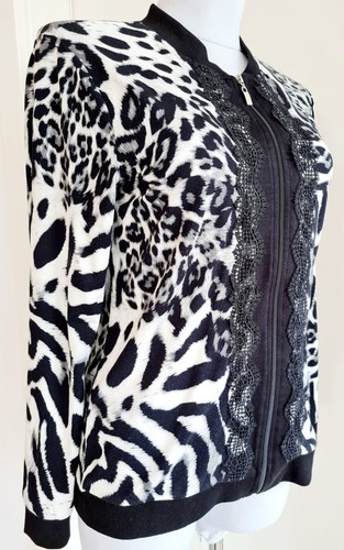 Cardigan Jacke Leopard weiß schwarz mit Reißverschluss - Bild 3 von 4