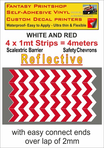 Slotcar Scalextric Barrier Reflective Chevron Aufkleber Modell 4 Meter WEISS ROT - Bild 1 von 3