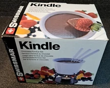 Swissmar Mini Fondue Set 6 Pc White Ceramic Bowl Black Metal Stand Forks Kindle