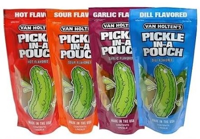 Pickle in a Pouch Variety 4 Pack   Dill, Garlic, Hot & Spicy & Sour Pickle Sn...