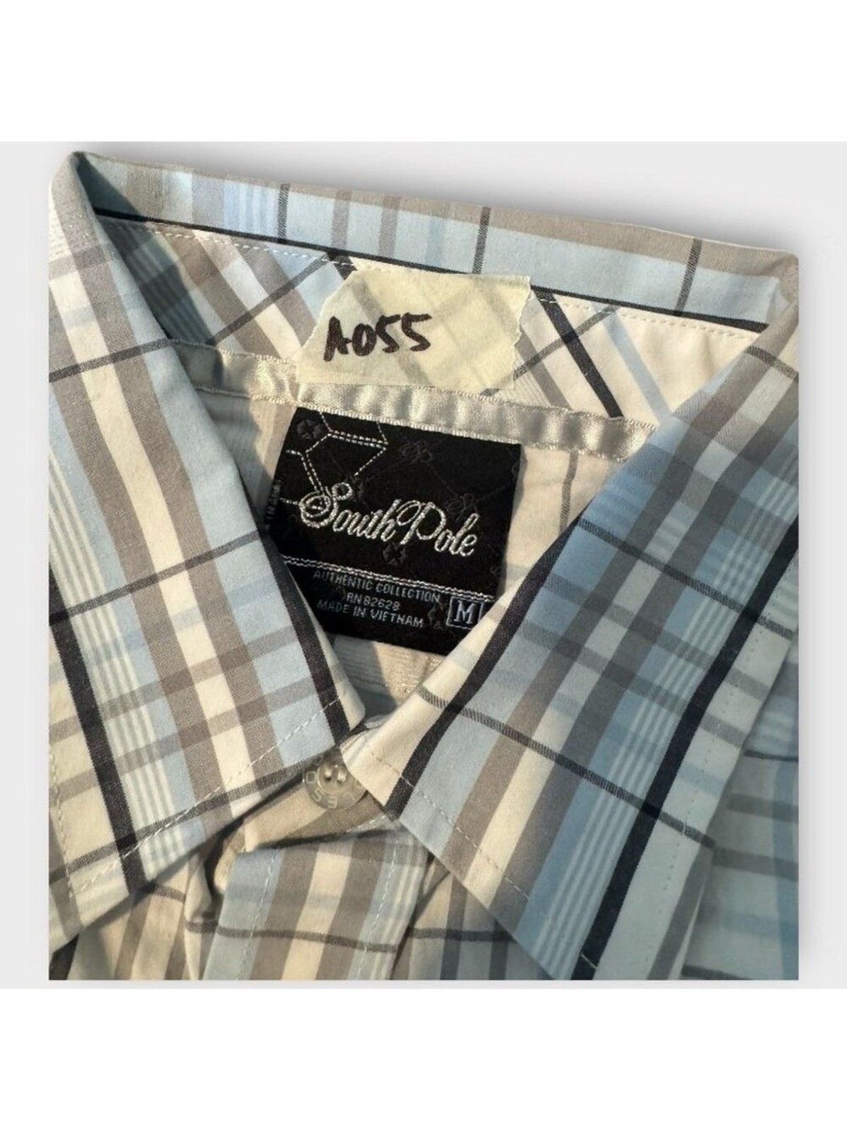 Southpole Shirt Men M Blue Plaid Short Sleeve ButtonUp Y2K Grunge Skate image 3