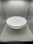 Vintage Anchor Hocking Bowl Shell Milk Glass, Gold Trim Large