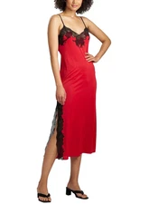 NEW Natori Womens Enchant Lace Trim Nightgown Brocade Red/Black Size Large L