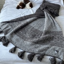 NEW 180 Barefoot Dreams CozyChic Blanket Charcoal  Grey w/ Tassels 46  x63  NWT