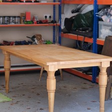 Chunky Solid Oak Farmhouse Dining Table 190cm Turned Legs Seats 6-8