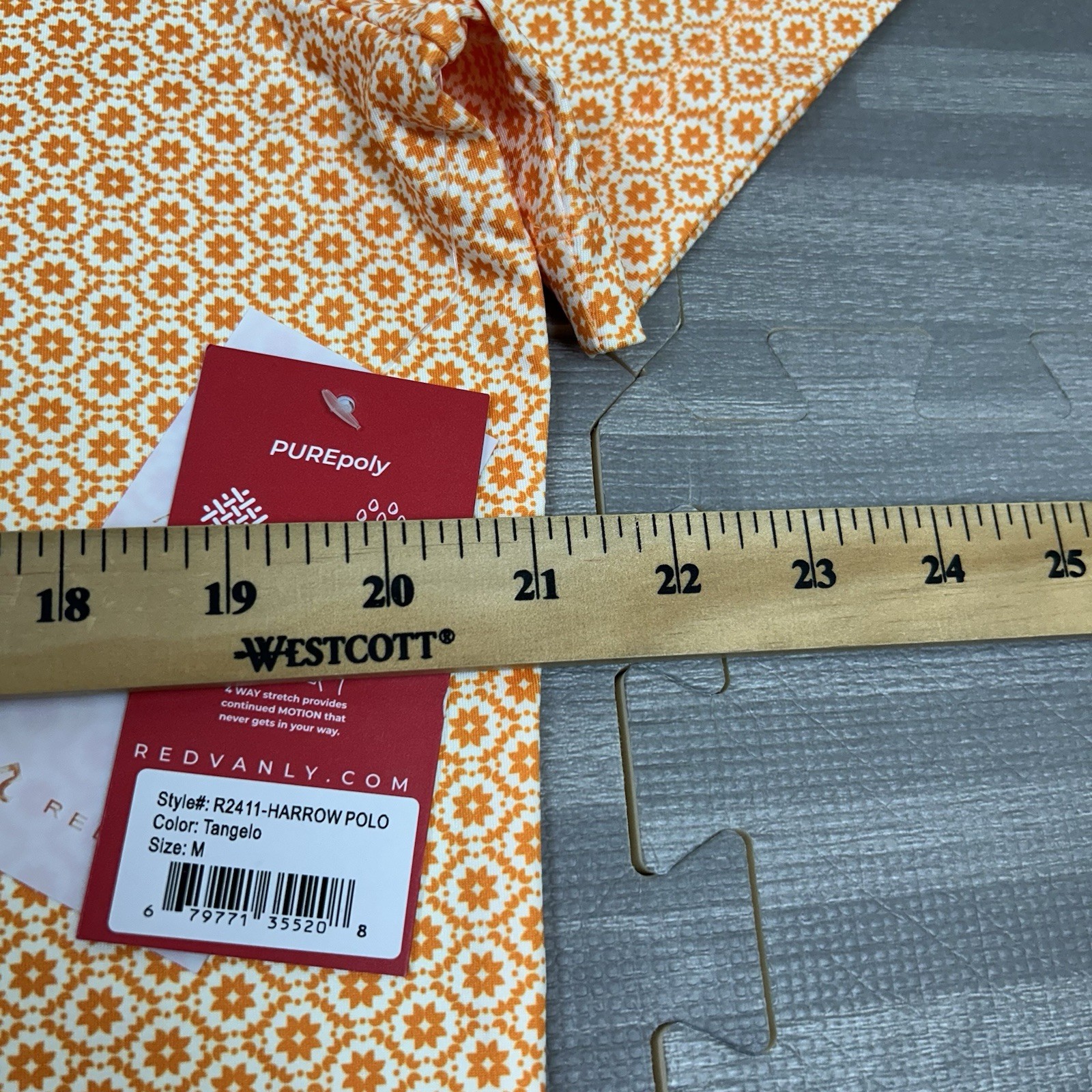 Redvanly Harrow Polo Shirt Golf Performance Mens M Geo Tangelo Orange AOP $110