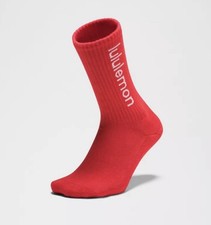 LULULEMON Size S Unisex Soft Cotton Daily Essential Crew Socks Red/White NWT