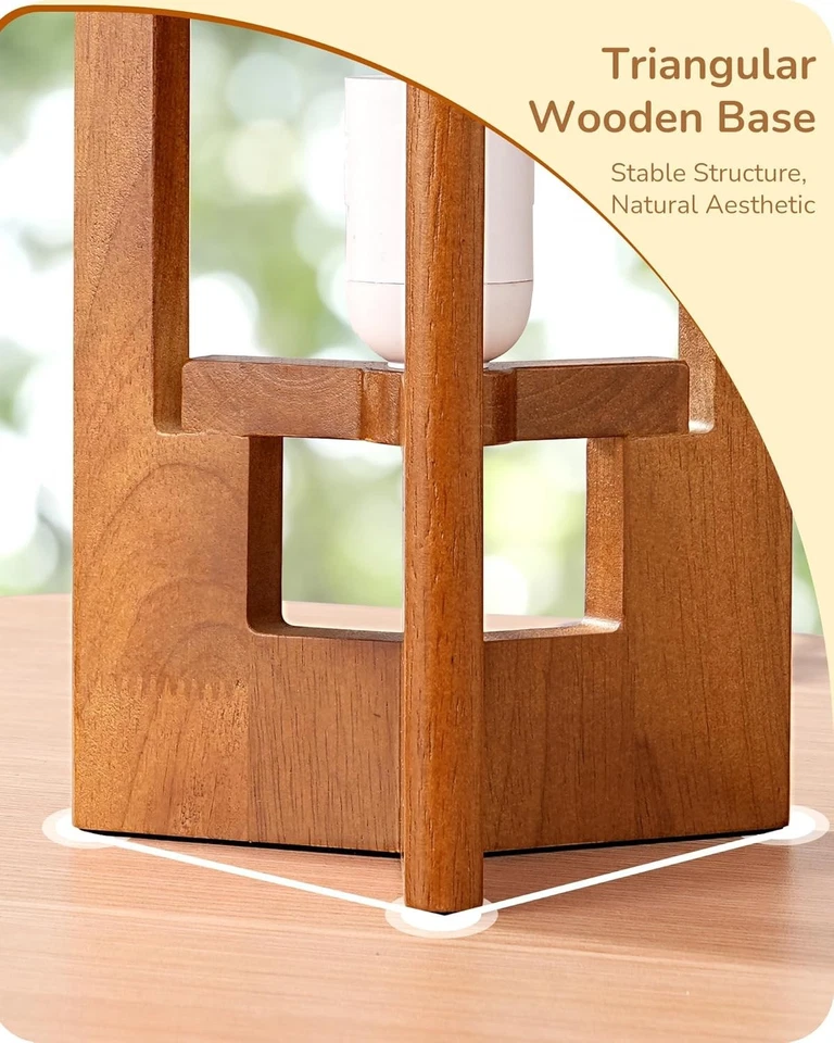 Lámpara de mesa pequeña de 13,5", lámpara de mesita de noche cilíndrica de madera de nogal para dormitorio... Foto 2 de 4