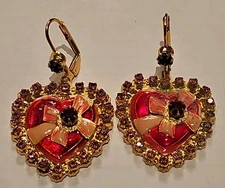 Latr 2Go Valentines Day Heart Pierced Earrings 1.25" Gold Tone Enamel #241