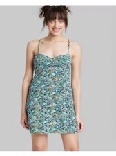 Women's Sleeveless Woven Fit Flare Dress - Wild Fable Blue Floral XS NWT