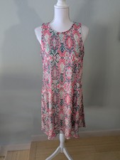 Calvin Klein Dress Size 10 Sleeveless Chiffon Geometric Ikat Print Shift