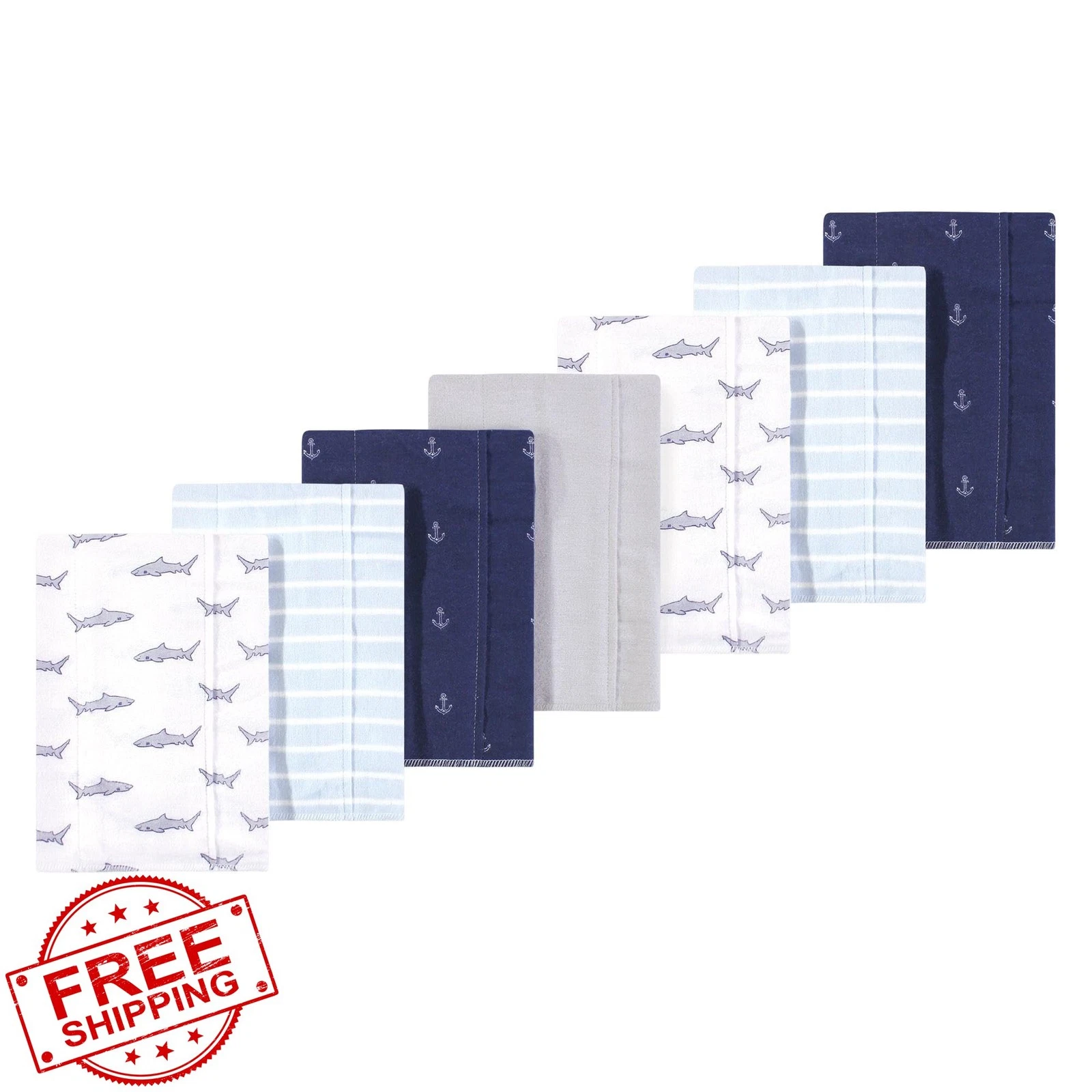 Luvable Friends Burp Cloths Ocean Sharks 7pk