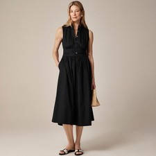 NWT!! J. CREW Fitted-Waist Shirtdress Cotton Poplin Midi Solid Black Size 6 Tall