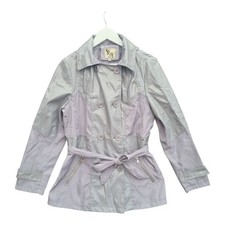 Women's Grey PVC Jacket UK 10 Vintage 90s Coat Rain Mack Style B1