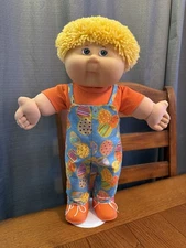 2000s Cabbage Patch Kid Blonde Boy Green Hazel Eyes Easter Eggs Spring Overalls