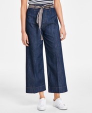 Tommy Hilfiger Cropped Wide-Leg Jeans Women's 8 Sft Rinse Zip And Button Closure