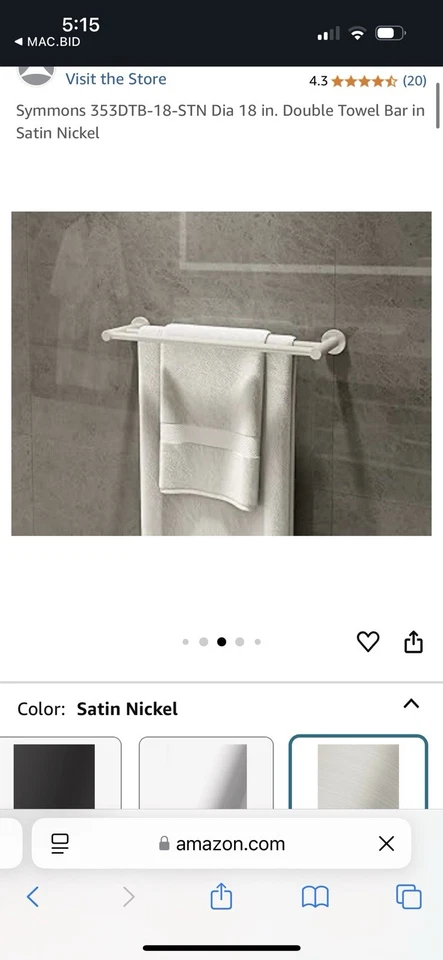 "Toallero doble de níquel satinado Symmons 18"" 353 ttb-18 piezas" Foto 4 de 4