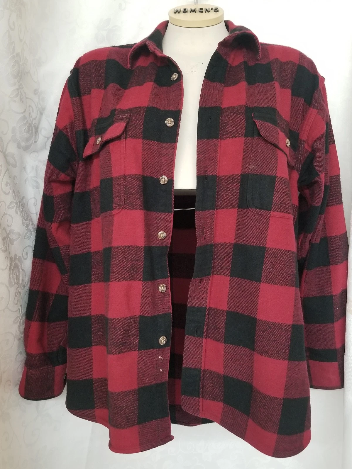 Field & Stream Red Black Buffalo Check Plaid Button Front Cotton Flannel Shirt L