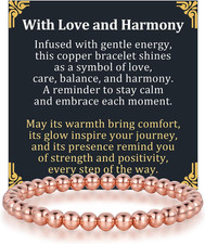 Pure Copper Bracelet for Men Women, 6mm Solid Beaded Stretch Bracelet