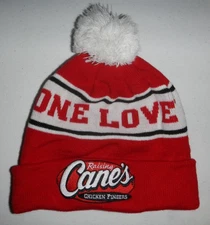 Raising Canes Chicken Fingers One Love Logo Winter Beanie Pom Hat Cap
