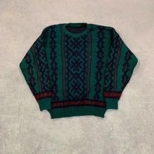 Vintage abstract knitted jumper Patterned Grandad knit sweater Men's L