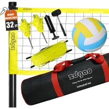 Outdoor Portable Volleyball Net System - Adjustable Height Poles with Soft Vo...