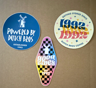 Dutch Bros Coffee Sticker Lot Powered By Dutch Bros, Getting Stoked Since 1992