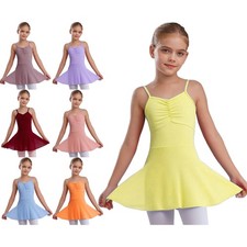 Kids Girls Gymnastic Skirted Leotard Spaghetti Straps Ballet Dance Dress Party