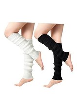 Leg Warmers for Women - Leg Warmers 80s Ribbed Knitted Long Socks Black white